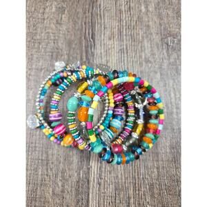 Bijoux Bright Colored Beaded Chunky Pink Blue Yellow Teal Wrap Bracelet Charms